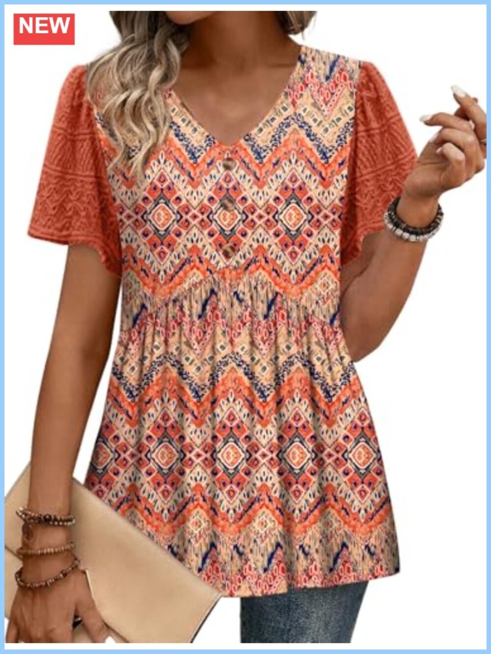 Womens Babydoll Peplum Tunic Top Lace Sleeve Button Down V Neck Blouse